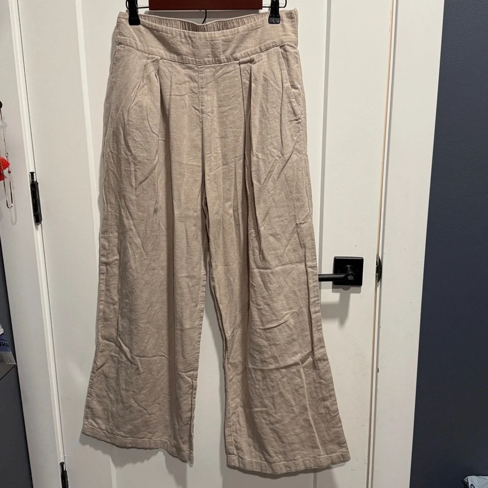 Abercrombie Wide Leg Pull On Linen Pants Cream Beige Medium - Picture 2 of 10